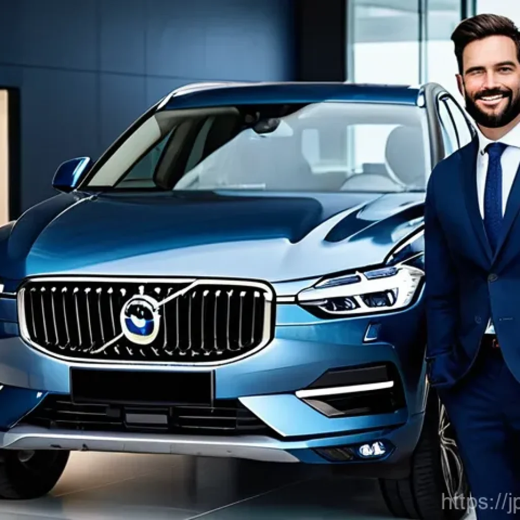 BMW X3와 볼보 XC60 유지비 비교 - **Dream SUV Acquisition:** A sleek, modern car dealership showroom bathed in soft, inviting light. A...