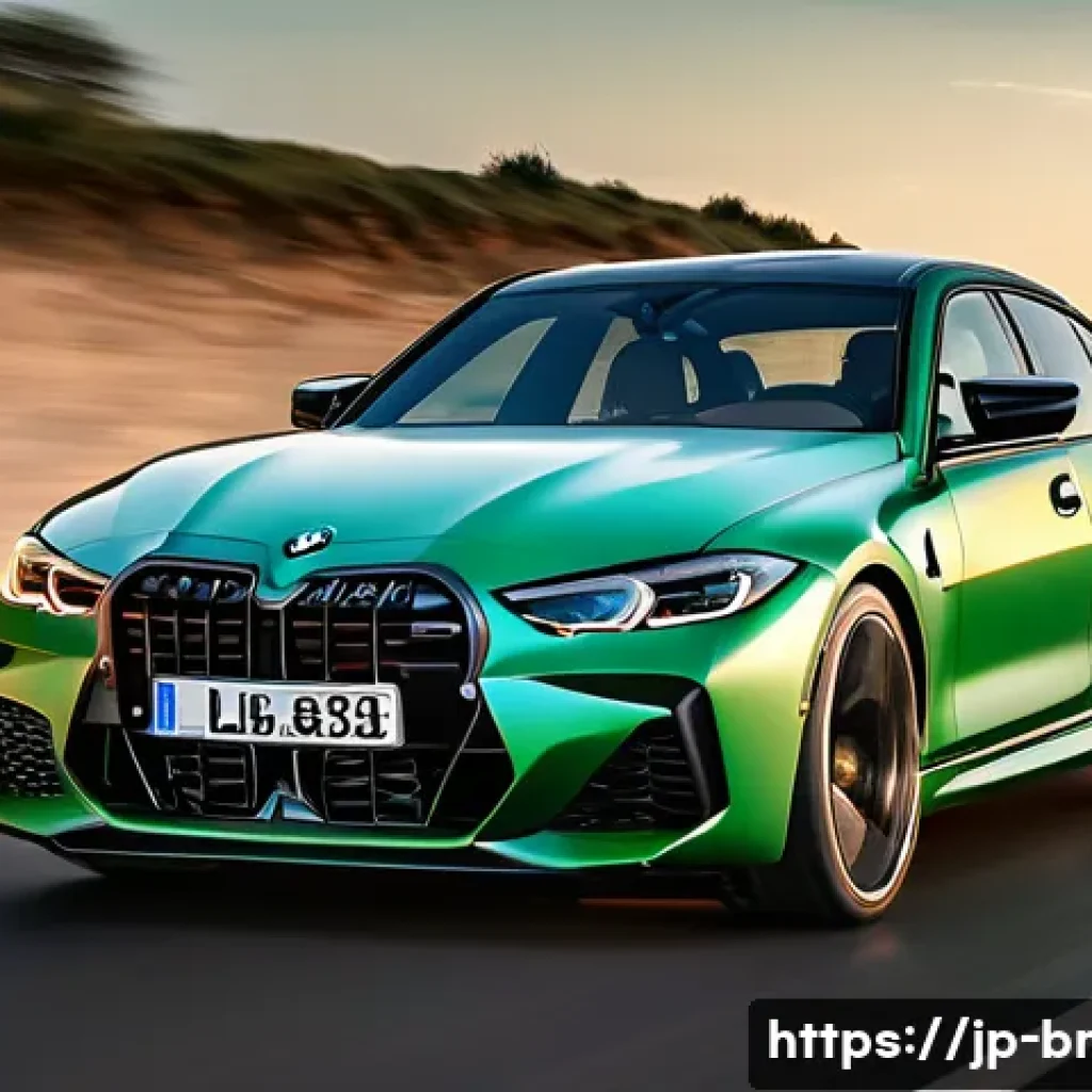 BMW M3 고성능 세단 주행 테스트 - **Prompt:** A dynamic, low-angle shot of a brand new BMW M3 Competition (G80 model) in a vibrant, me...