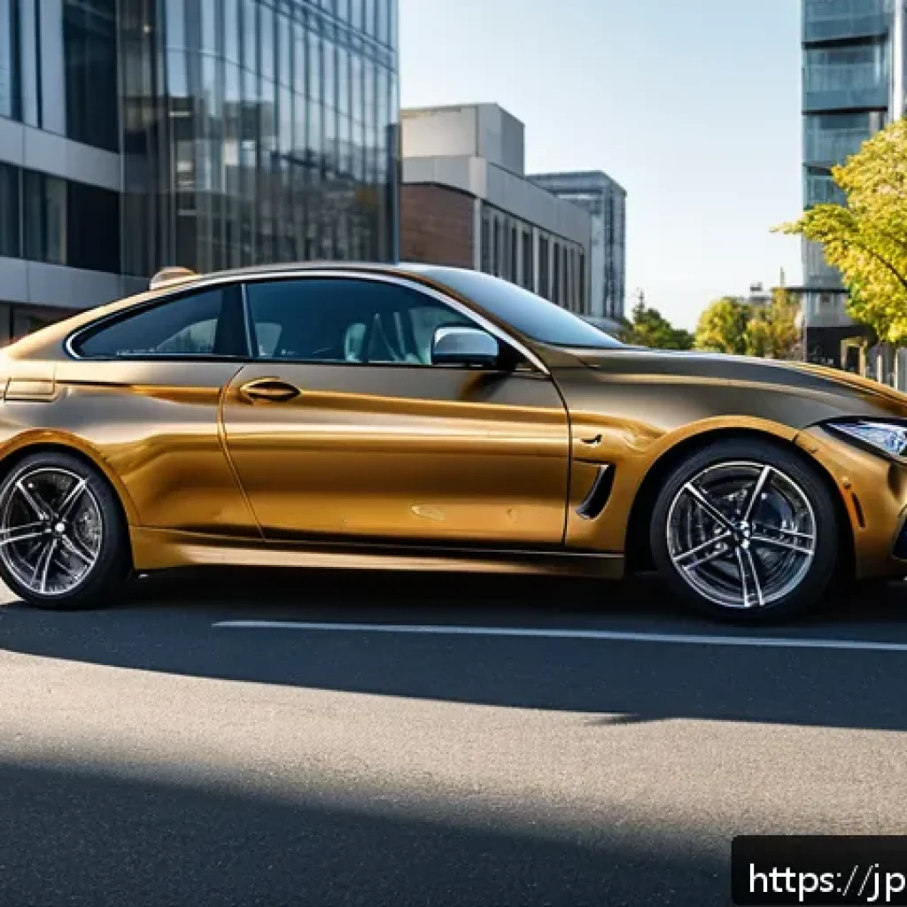 BMW 4시리즈와 렉서스 RC 비교 - A sleek and modern BMW 4 Series sports coupe parked on a city street during golden hour, emphasizing...