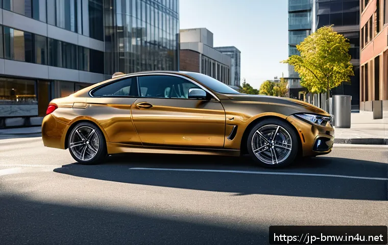 BMW 4시리즈와 렉서스 RC 비교 - A sleek and modern BMW 4 Series sports coupe parked on a city street during golden hour, emphasizing...