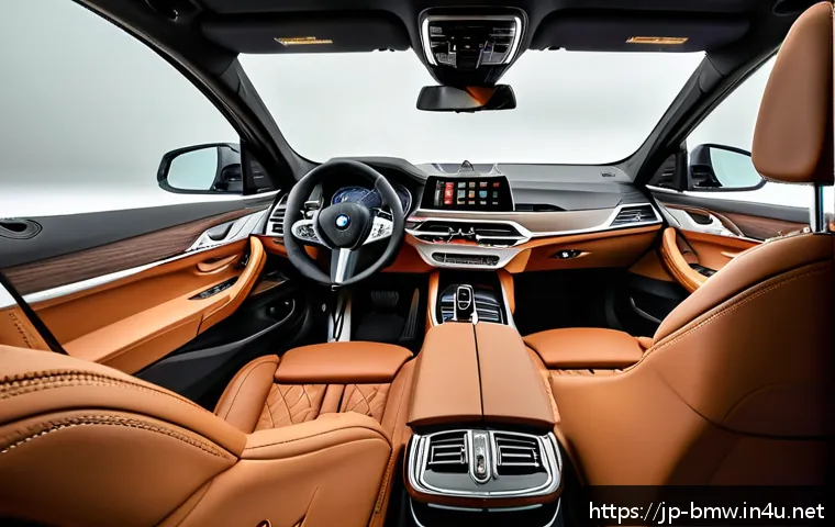 BMW X7의 럭셔리 옵션 트림 - Ultra-luxurious BMW X7 interior showcasing premium Nappa leather seats with visible soft texture and...